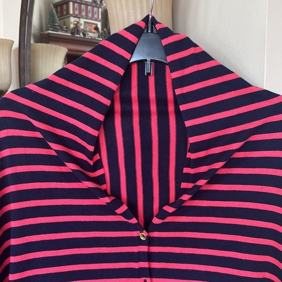 Lilly Pulitzer Red & Blue Striped Button Down Poncho Cape Cardigan Shrug - Picture 7 of 15